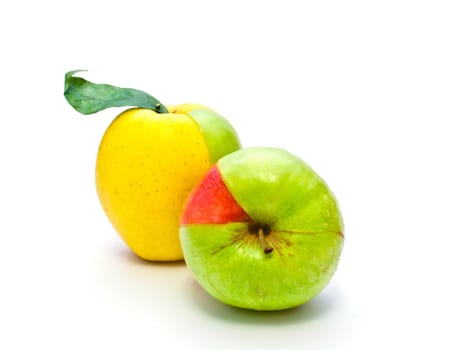 colored apples on a white background