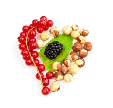 heart from the berries on a white background