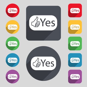 Yes sign icon. Positive check symbol. Set of colored buttons. illustration