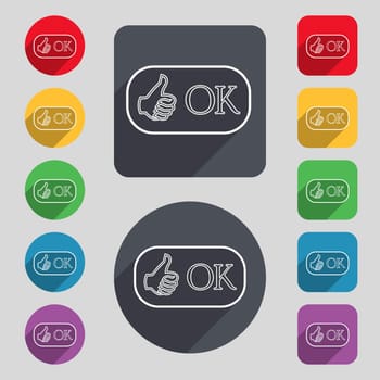 Ok sign icon. Positive check symbol. Set of colored buttons. illustration