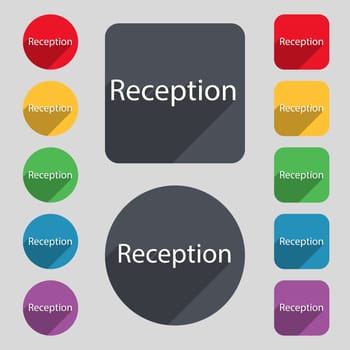 Reception sign icon. Hotel registration table symbol. Set of colored buttons. illustration