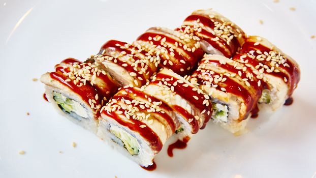 Japanese food restaurant - sushi rolls. Shallow dof