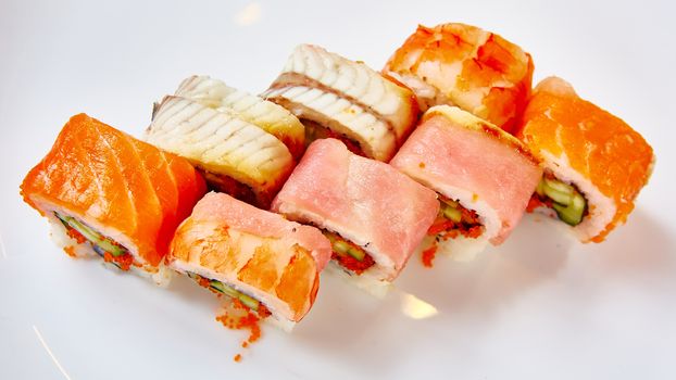 Japanese food restaurant - sushi rolls. Shallow dof