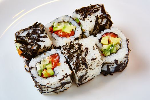 Japanese food restaurant - sushi rolls. Shallow dof