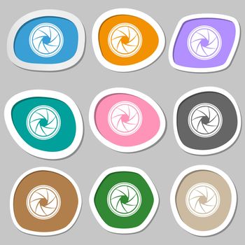 diaphragm icon. Aperture sign. Multicolored paper stickers. illustration