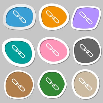 Link sign icon. Hyperlink chain symbol. Multicolored paper stickers. illustration