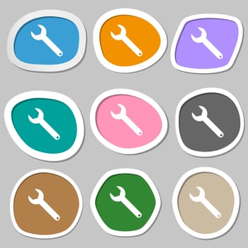 Wrench key sign icon. Service tool symbol. Multicolored paper stickers. illustration
