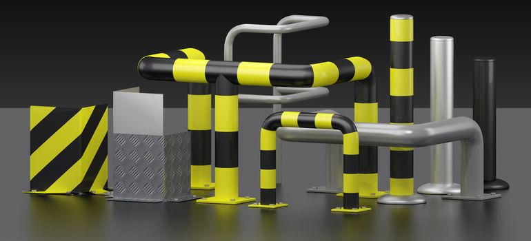 3D render metal corner protectors and protective bars