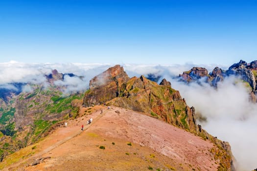 Madeira, Portugal - June 6, 2013: View from top of mountain Pico do Arieiro, the 3rd highest mountain of Madeira, Portugal.