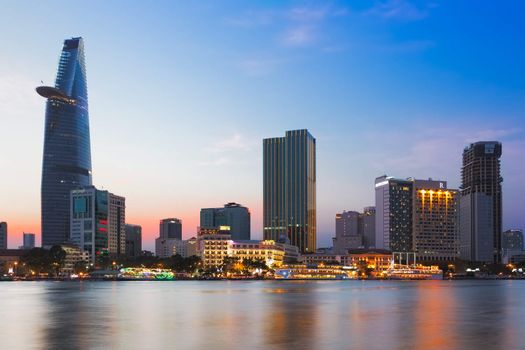 SAIGON (HO CHI MINH CITY), VIETNAM - JANUARY  2014: Skyline of Saigon with Saigon River