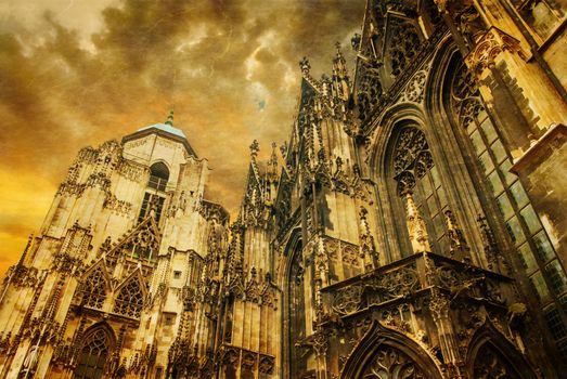 Vienna - st. Stephen cathedral or Staphensdom.  Photo in old color image style.