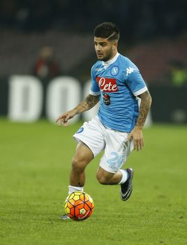 ITALY, Naples: Napoli go to the top of the Italian Serie A after beating Inter Milan 2-1 on November 30, 2015 at the San Paolo Stadium in Naples, Italy. Lorenzo Insigne