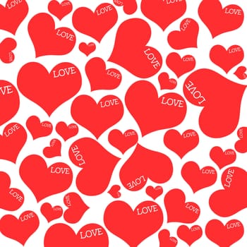 Red hearts and LOVE wording on the white background
