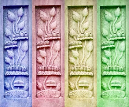 Many color of lotus flower stone carving