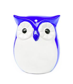 Ceramic owl bird on white background.