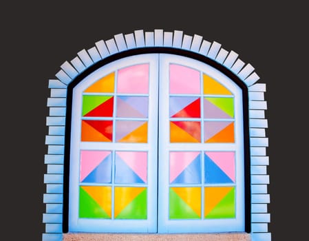 colorful door on black background.