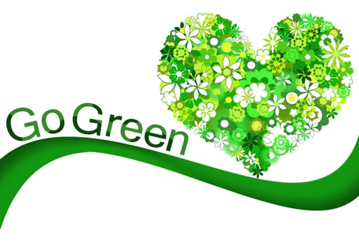 Green flowers heart and Go Green wording eco concept.