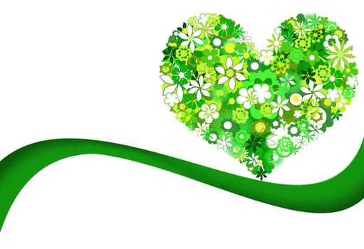 Green flowers heart eco concept.