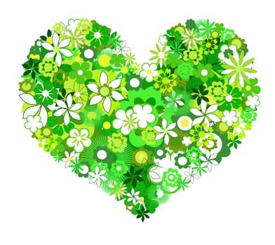 Green flowers heart shape on white background