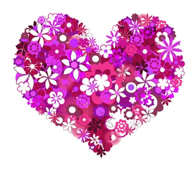 Violet flowers heart shape on white background