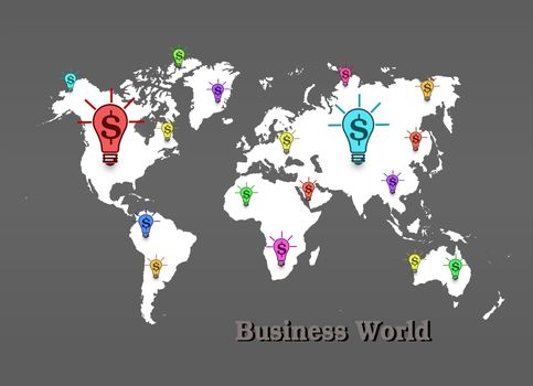 Many dollar icon on map world. business world concept.