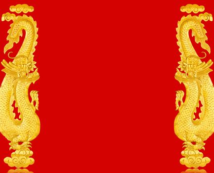 Frame golden Chinese dragon on red background