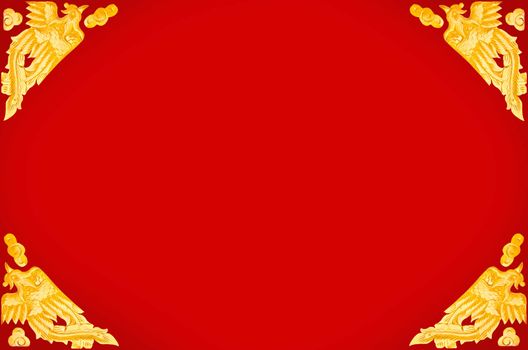 Frame pheasant golden on red background