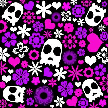 skull and flora pattern background. Holloween concept.