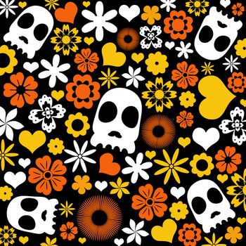 skull and flora pattern background. Holloween concept.