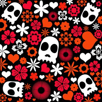 skull and flora pattern background. Holloween concept.