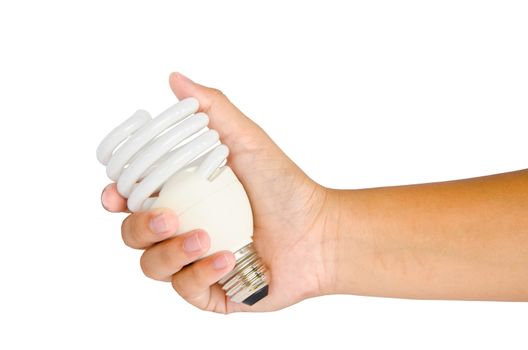 Hand with lamp on white background. clipping path