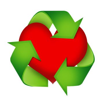 Red Heart in sign recycle. Eco heart concept.