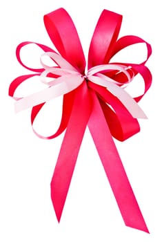 Pink ribbon bow on white background