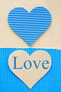 heart blue corrugated paper. recycle paper concept. LOVE