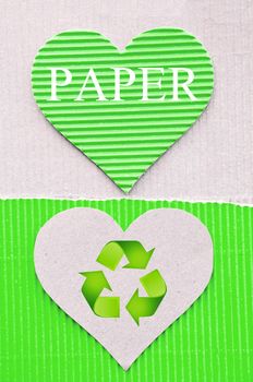 heart green corrugated paper and sign recycle. recycle paper concept.