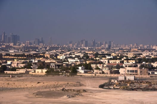 Skyline of Dubai , UAE, smog over the city