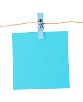 Pinned blue notepad isolated on white background, clipping path
