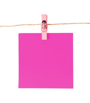 Pinned pink notepad isolated on white background, clipping path