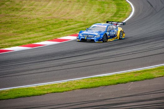 Gary Paffett and him Mercedes AMG at DTM (Deutsche Tourenwagen Meisterschaft) on MRW (Moscow RaceWay), Moscow, Russia, 2013.08.04