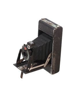 Old film camera on white background. Isolated with clipping path