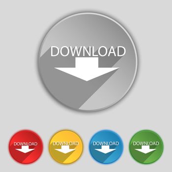 Download icon. Upload button. Load symbol. Set of colored buttons. illustration