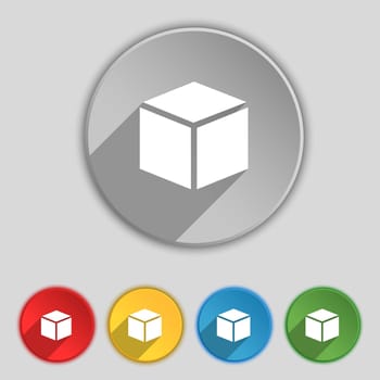 3d cube icon sign. Symbol on five flat buttons. illustration