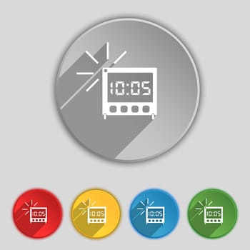 digital Alarm Clock icon sign. Symbol on five flat buttons. illustration