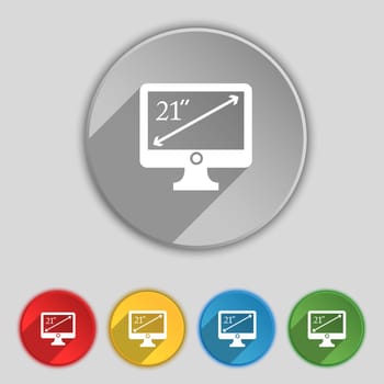 diagonal of the monitor 21 inches icon sign. Symbol on five flat buttons. illustration