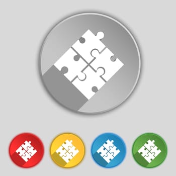 Puzzle piece icon sign. Symbol on five flat buttons. illustration