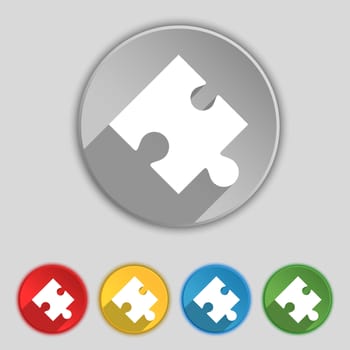 Puzzle piece icon sign. Symbol on five flat buttons. illustration