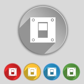 Power switch icon sign. Symbol on five flat buttons. illustration