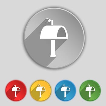 Mailbox icon sign. Symbol on five flat buttons. illustration