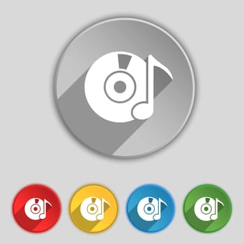 CD or DVD icon sign. Symbol on five flat buttons. illustration