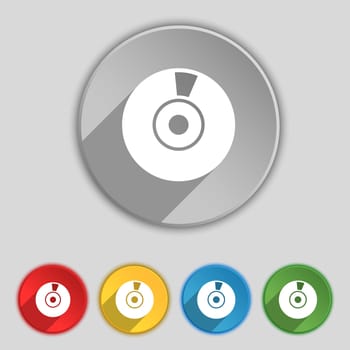 CD or DVD icon sign. Symbol on five flat buttons. illustration
